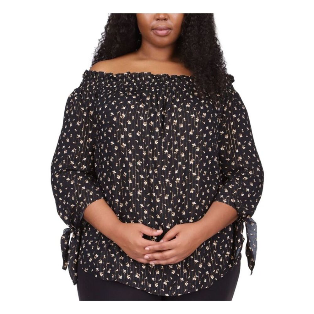 MICHAEL MICHAEL KORS Womens Black Tie Cuffs Curved Hem Pullover Top M